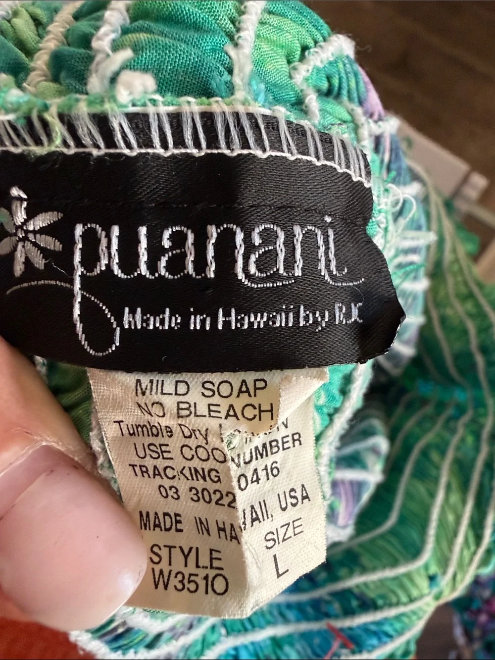 Puanani Hawaiian Green & Teal Printed dress - Size L - Picture 4 of 6